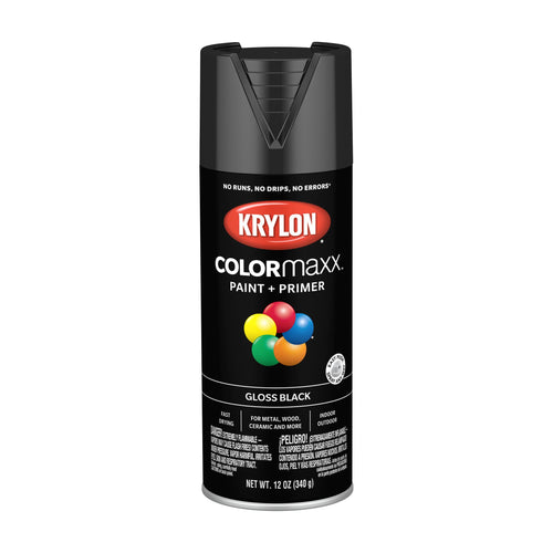 Krylon K05505007 Spray Paint and Primer COLORmaxx for Indoor/Outdoor Use, Gloss Black 12 Ounce (Pack of 1)