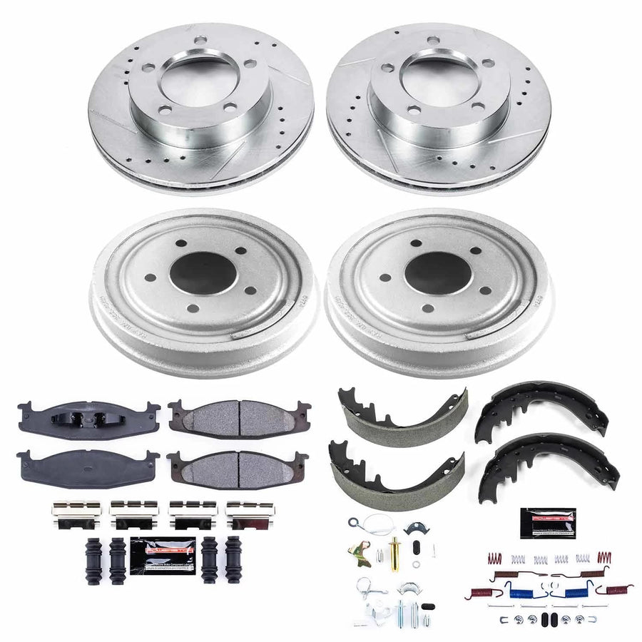 Power Stop Z23 K15461DK Front and Rear Brake Kit-Rotors, Brake Drums & Carbon Ceramic Brake Pads For Ford Bronco 1994-1996 [Model Specific]