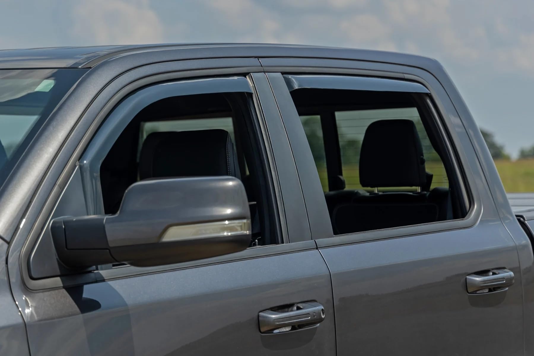 Rough Country Window Rain Guards in-Channel for Ram 1500 (2019-2025), 1500 TRX Crew Cab (2021-2024) - Low Profile Window Visors, 4-Pc Rain Guard for Trucks