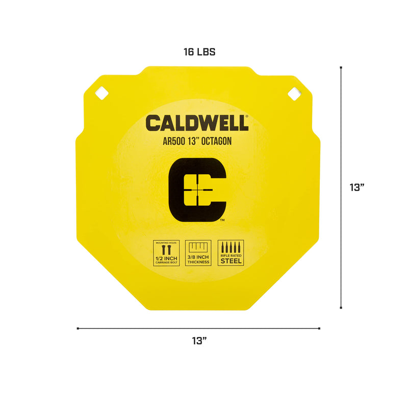 Caldwell AR500 High Caliber Steel Target 13" Octagon, 3/8" Thickness, Rifle Rated for Precision Shooting and Target Practice, Yellow