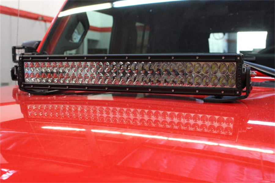 Go Rhino 20" Dual Row LED Bar Center Hood Light Mounts | Mild Steel, Textured Black | 732200T | Fits 2018-2024 Jeep Wrangler JL/JLU & Jeep Gladiator JT Excludes Mojave