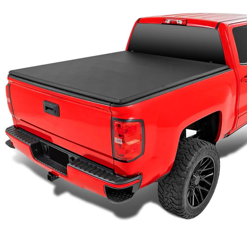 Soft Quad Fold Tonneau Cover Spec-D Tuning Compatible with 2007-2024 Chevy Silverado 1500, 2007-2024 GMC Sierra 1500 69" 5.8FT Short Bed