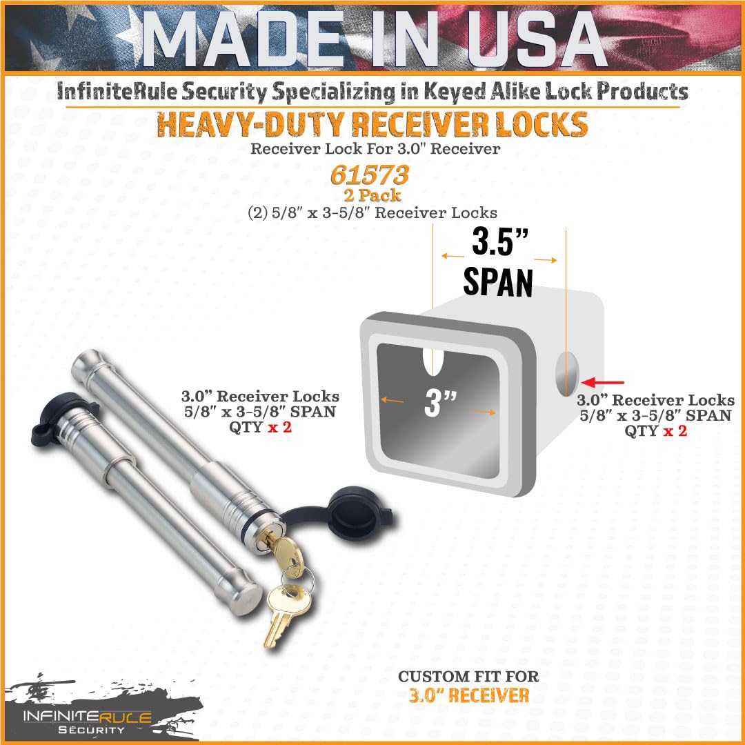 61573 InfiniteRule Security | 2 Pack, Keyed Alike, Receiver Locks for 3" Receiver