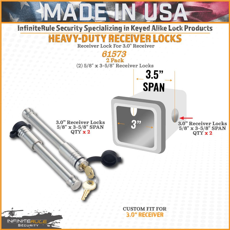 61573 InfiniteRule Security | 2 Pack, Keyed Alike, Receiver Locks for 3" Receiver
