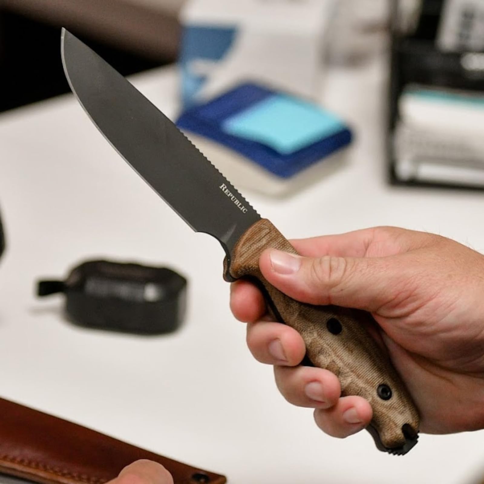 Cold Steel 5" Republic Bushcraft S35VN Drop Point Razor-Sharp Blade 5" Micarta Handle Tactical Outdoor Fixed Blade Knife w/Leather Sheath