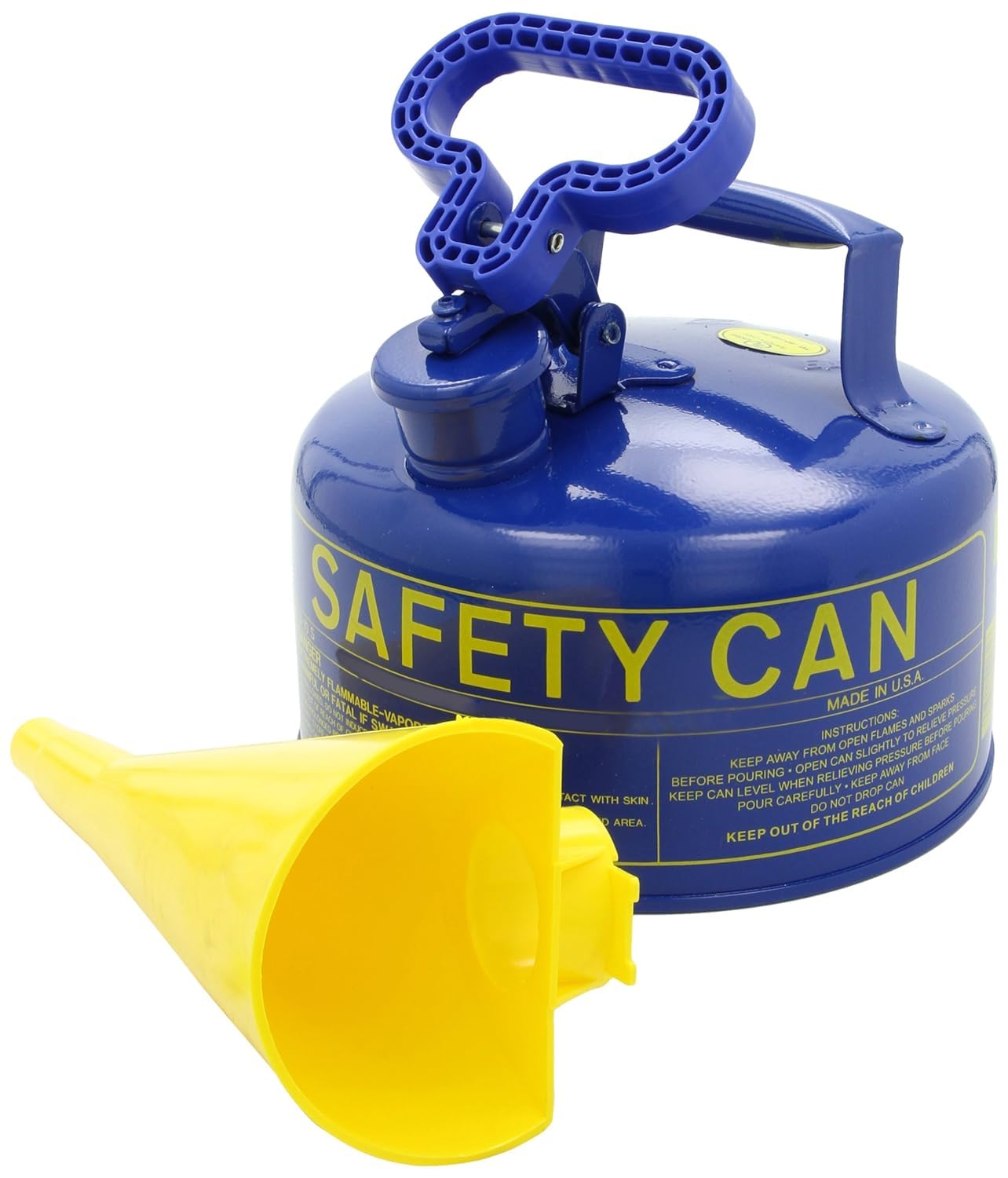 1 Gallon Eagle Type I Blue Safety Gas Can for Kerosene with Flame Arrester, Self-Closing Lid, and F-15 Funnel, Made in the USA, Galvanized Steel Flammable Storage Can, UI10FSB