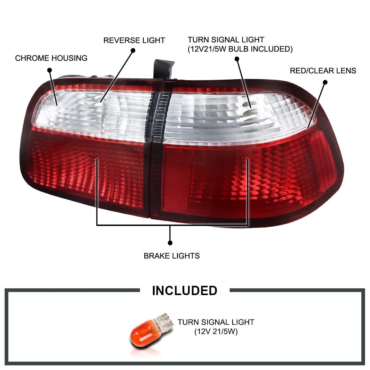 Red Tail Lights SPEC-D TUNING Compatible with 1999-2000 Honda Civic 4 Door Sedan Left & Right Pair Assembly