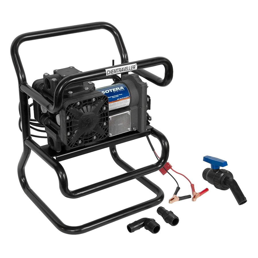 12V DC Sotera Chemical Transfer Pump, Portable Chemtraveller with Meter - Mild Acid Transfer Pump for Outdoor Applications - SS435B