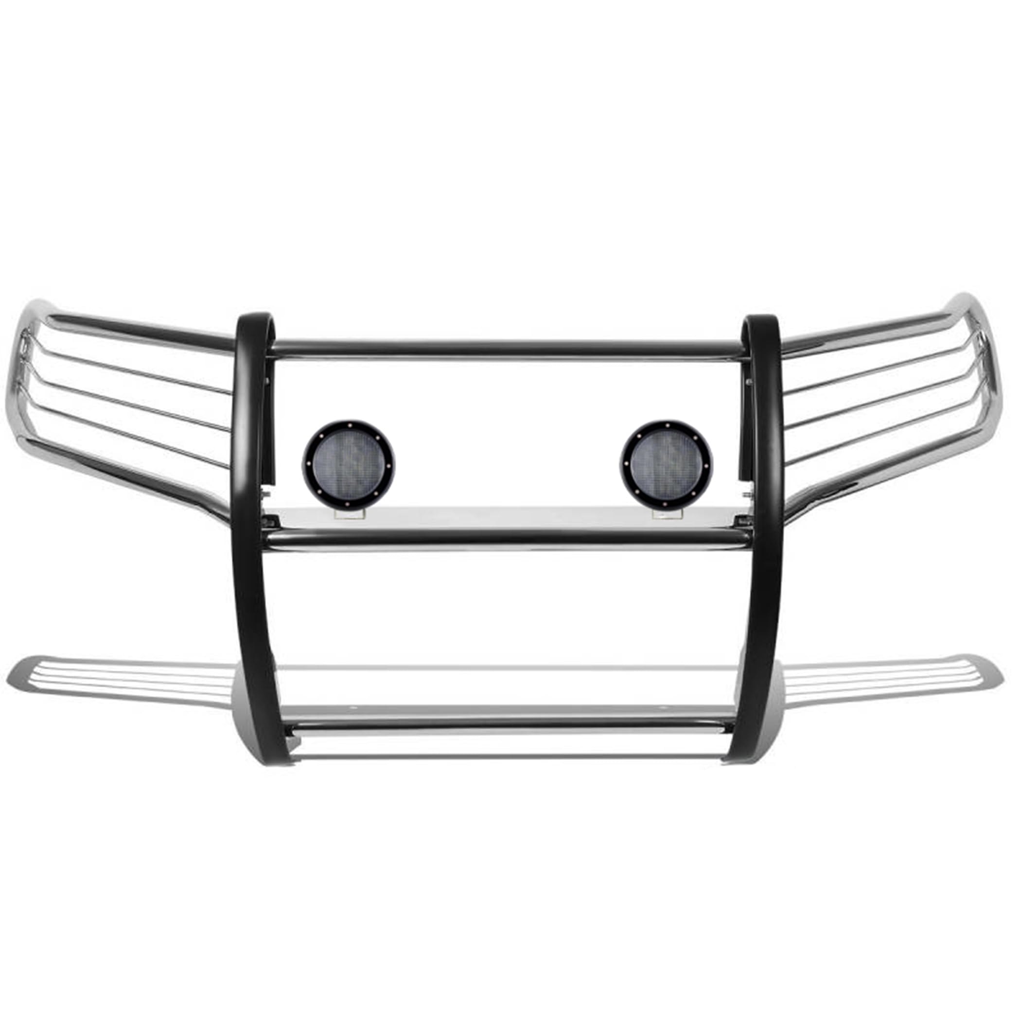 Grille Brush Black Horse Bumper Guard Modular Stainless Steel Come with Pair of 5.3" Dia.LED Lights with Black Trim Rings Compatible with 2011-2021 Jeep Grand Cherokee-17A080202MSS-PLFB