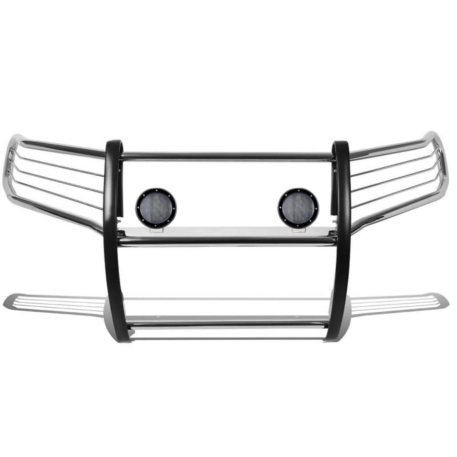 Grille Brush Black Horse Bumper Guard Modular Stainless Steel Come with Pair of 5.3" Dia.LED Lights with Black Trim Rings Compatible with 2011-2021 Jeep Grand Cherokee-17A080202MSS-PLFB