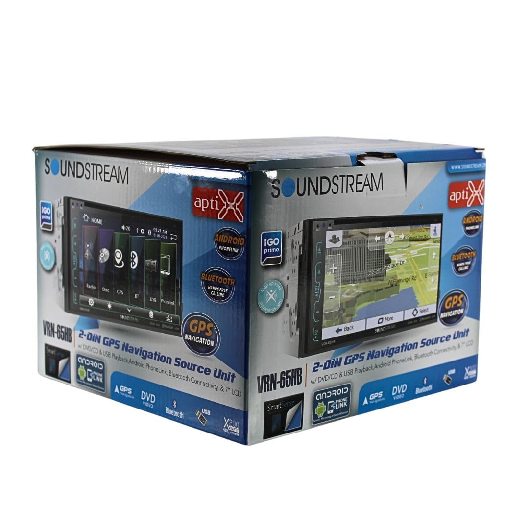 Soundstream 2-DIN VRN-65HB GPS/DVD/CD/MP3/AM/FM Receiver with 6.2" LCD/Bluetooth/MobileLink X2, Black