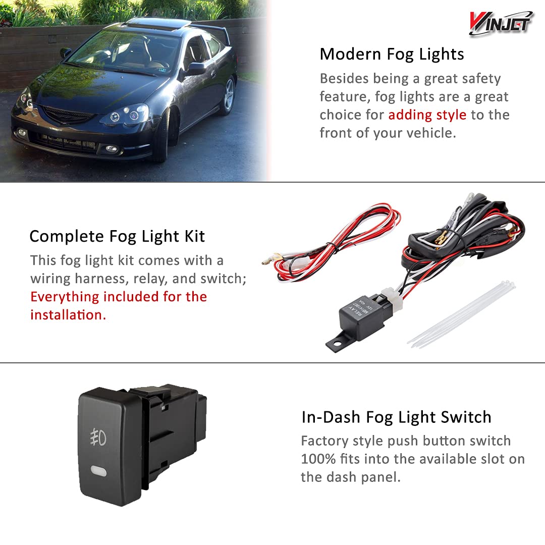 Winjet Driving Fog Lights Compatible with [2002 2003 2004 Acura RSX DC5] + Switch + Wiring Kit