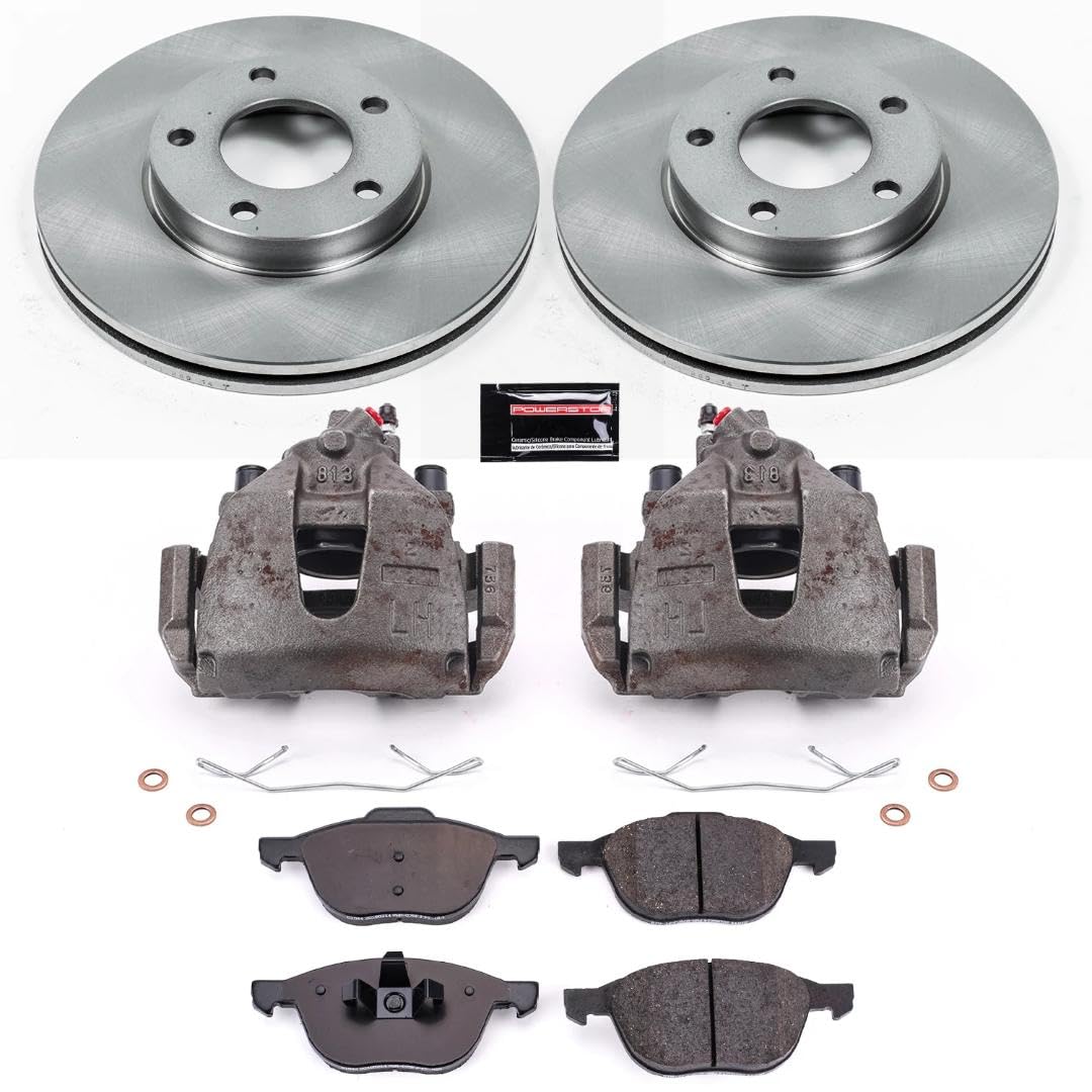 Power Stop KCOE120 Replacement Autospeciality Front Caliper Kit- OE Rotors, Ceramic Brake Pads, Calipers For Mazda 3 2004-2007 [Model Specific]