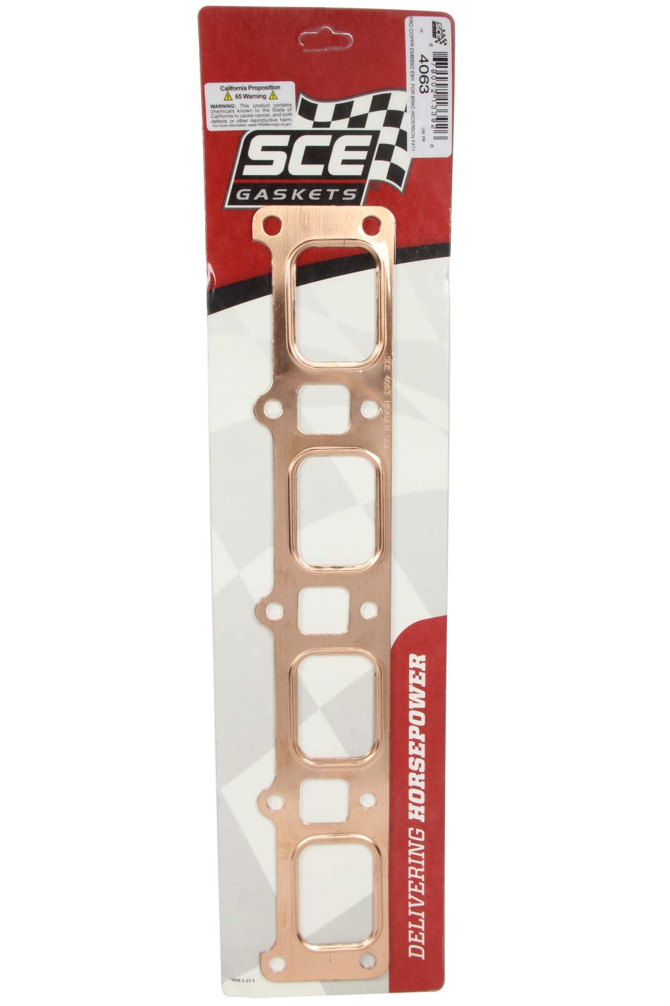 Exhaust Manifold/Header Gasket SCE Gaskets, 1.850 x 2.600 in Rectangular Port, Copper, BAE Fathead, Mopar 426 Hemi, Pair