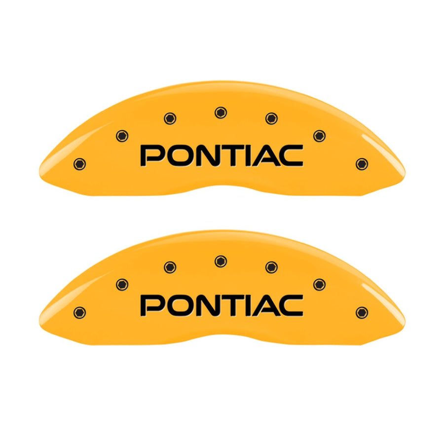 Caliper Covers MGP 18011SPXPYL (Yellow Powder Coat Finish, Engraved Front: Pontiac - Engraved Rear: GXP, Black Characters, Set of 4)