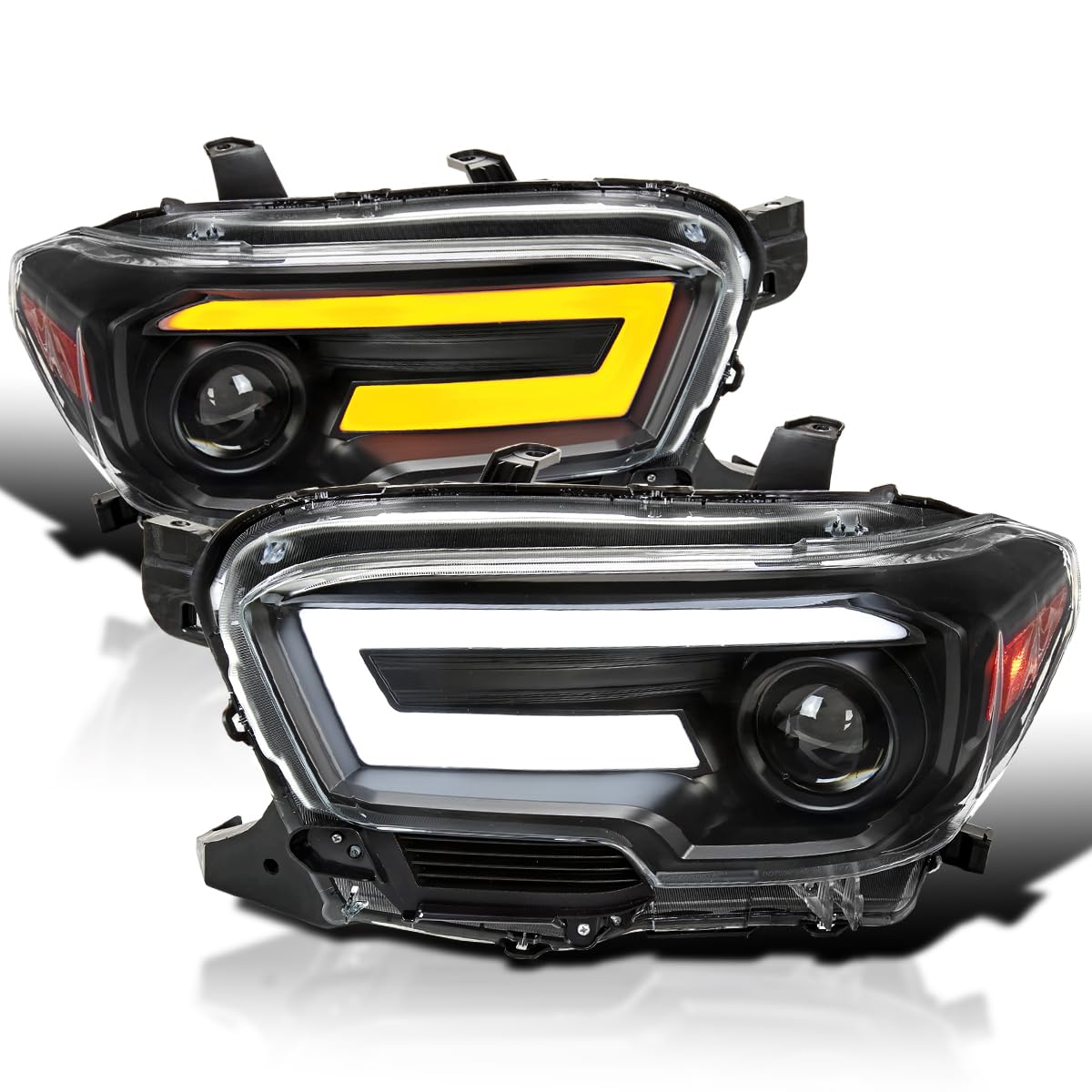 Black Projector Headlights SPEC-D TUNING w/Switchback Sequential LED Turn Signal Compatible with 2016-2022 Toyota Tacoma, Left + Right Pair Headlamps Assembly