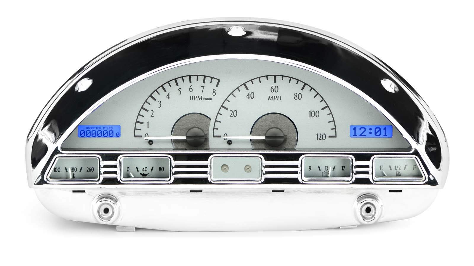 Dakota Digital VHX-56F-PU-S-B Analog Dash Gauge System with Blue Backlighting Compatible Ford 1956 Pickup Truck Silver Alloy