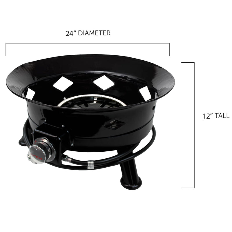 Flame King Propane Smokeless Fire Pit, 24-inch Portable Firebowl, 58K BTU with Self Igniter, Cover, & Carry Straps for RV, Camping, & Outdoor Living