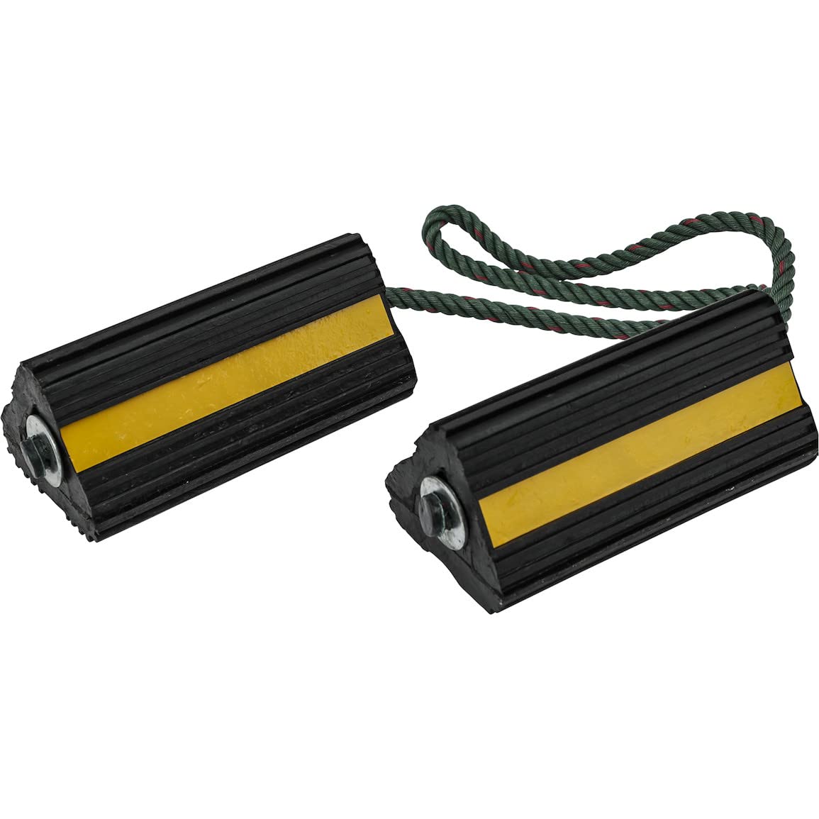 Heavy Duty Buyers Products WC24483 Wheel Chock Set – 4x4x8" Rubber Wheel Chocks with 36 Inch Nylon Rope, Rust & Chemical Proof, Reflective Tape, for Trucks, Utility Vehicles, Ground Support Equipment