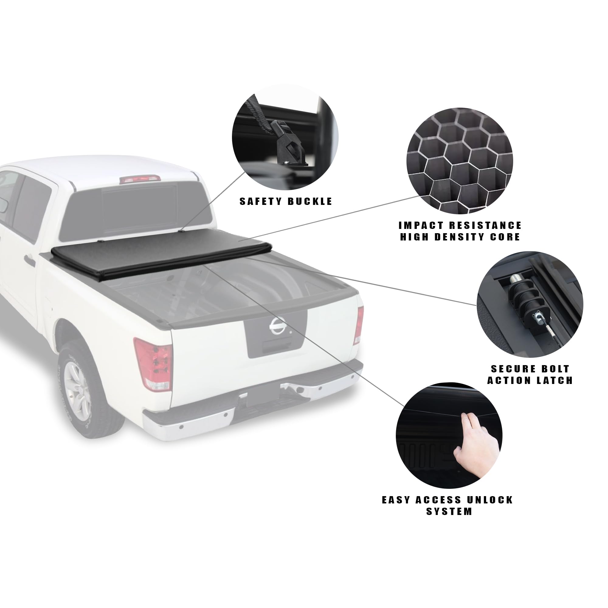 Low Profile Armordillo Hard Tri-Fold Nissan Titan Bed Cover Fits 2004 2005 2006 2007 2008 2009 2010 2011 2012 2013 2014 2015 2016 Nissan Titan 6.5ft (78") Bed | CoveRex TFX | 8705339