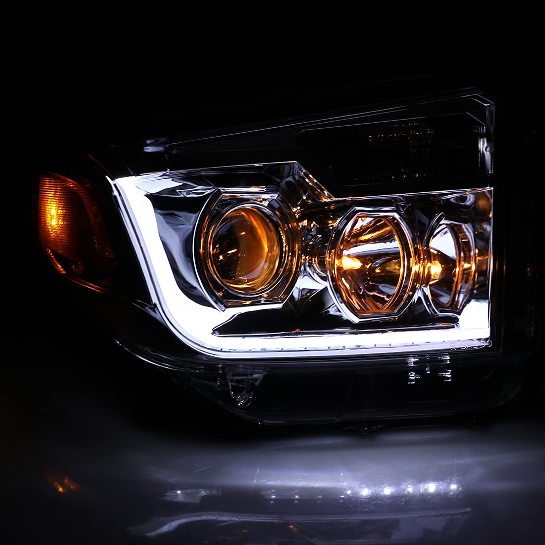 LED Headlights Assembly Winjet Fit for 2014 2015 2016 2017 Toyota Tundra, LED DRL Bar Projector, Head light Replacement for 14-17 Toyota Tundra, 1 Pair Clear Lens