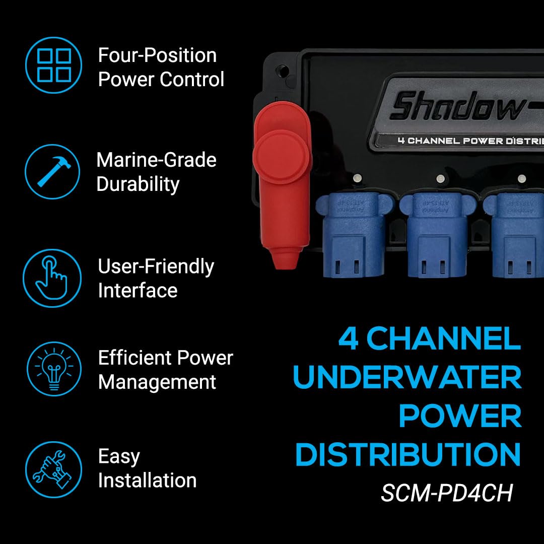 4 Channel Shadow-Caster Underwater Power Distribution Box - (SCM-PD4CH) -Up to 10 amps per Channel - Compatible with 12 or 24V Systems - IP67 Wash Down Rated
