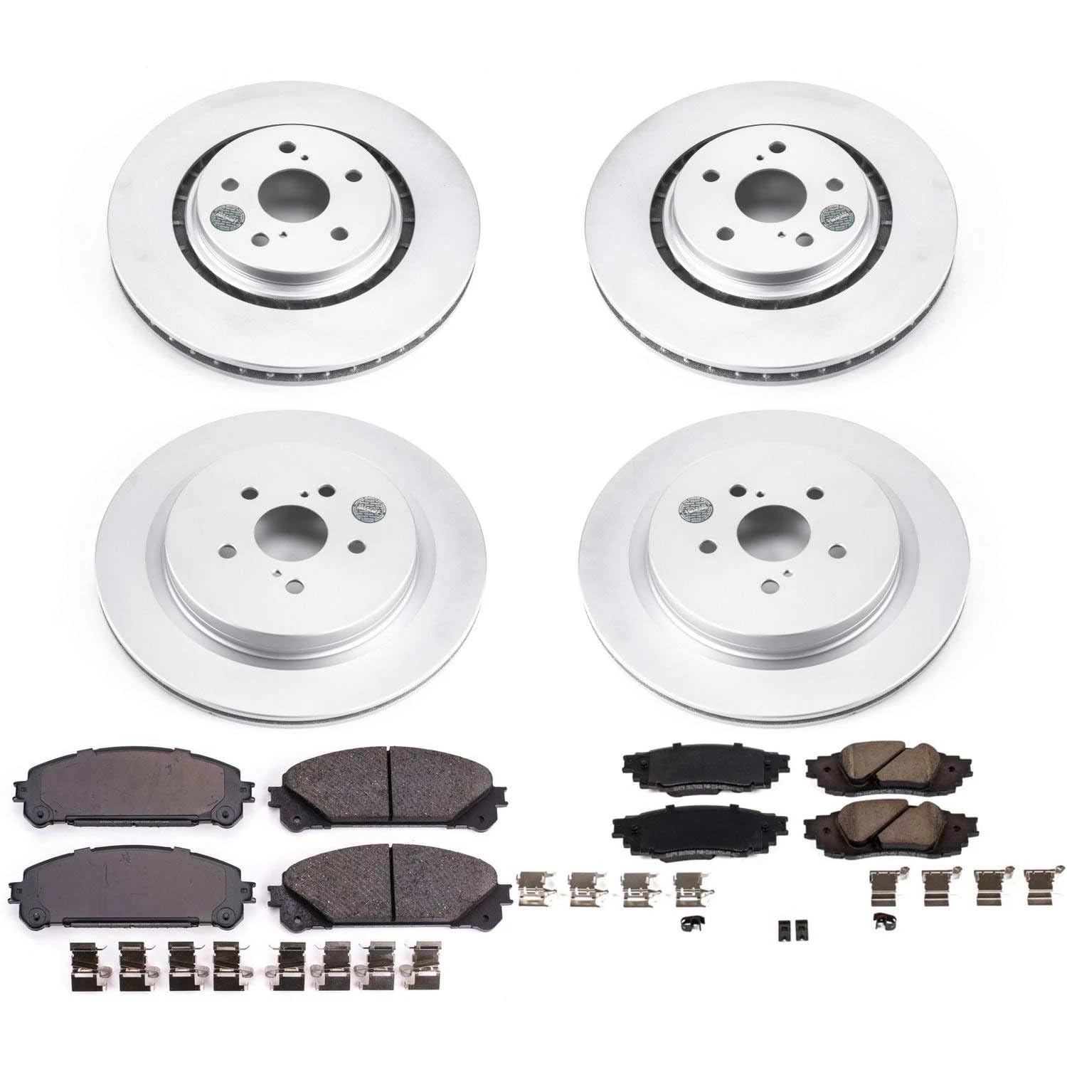 Coated Power Stop CRK7606 Brake Rotor and Ceramic Brake Pads- Front & Rear