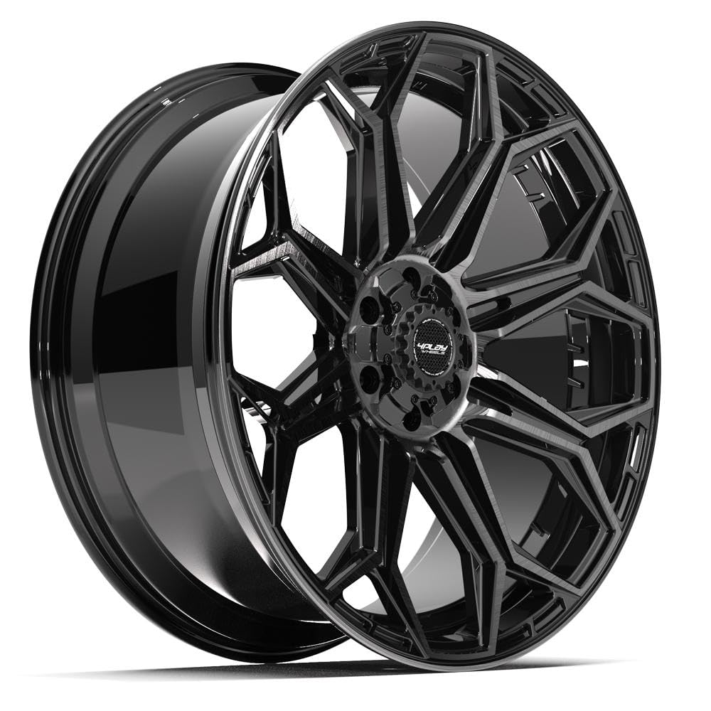 4PLAY Wheels 24 Inch Rim 4P83 Fits 6x135 & 6x139.7 24x12 Gloss Black Brushed with Tinted Clear (1)