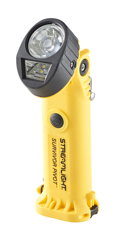 Streamlight Survivor 91810 Pivot 325-Lumen Right Angle Articulating Dual Beam Flashlight with Alkaline Batteries and Clip, Yellow