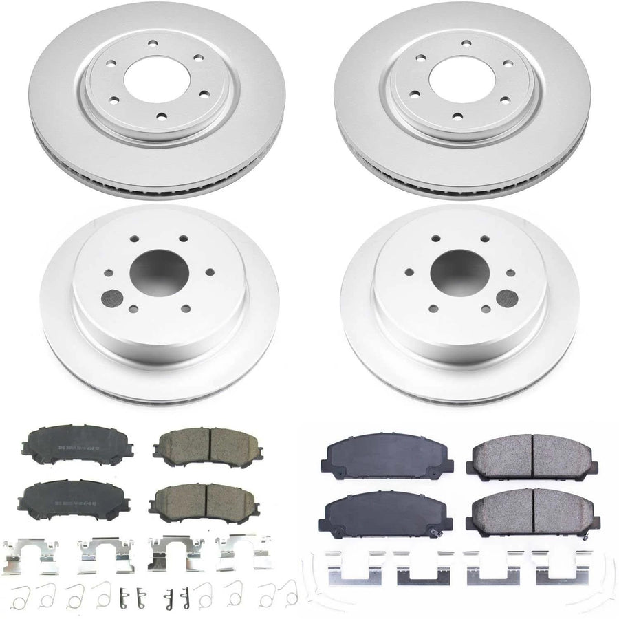 Power Stop Z17 CRK7866 Front and Rear Coated Rotor Brake Kit-Coated Rotors and Ceramic Brake Pads For Nissan TITAN 2017-2022 [Model Specific]