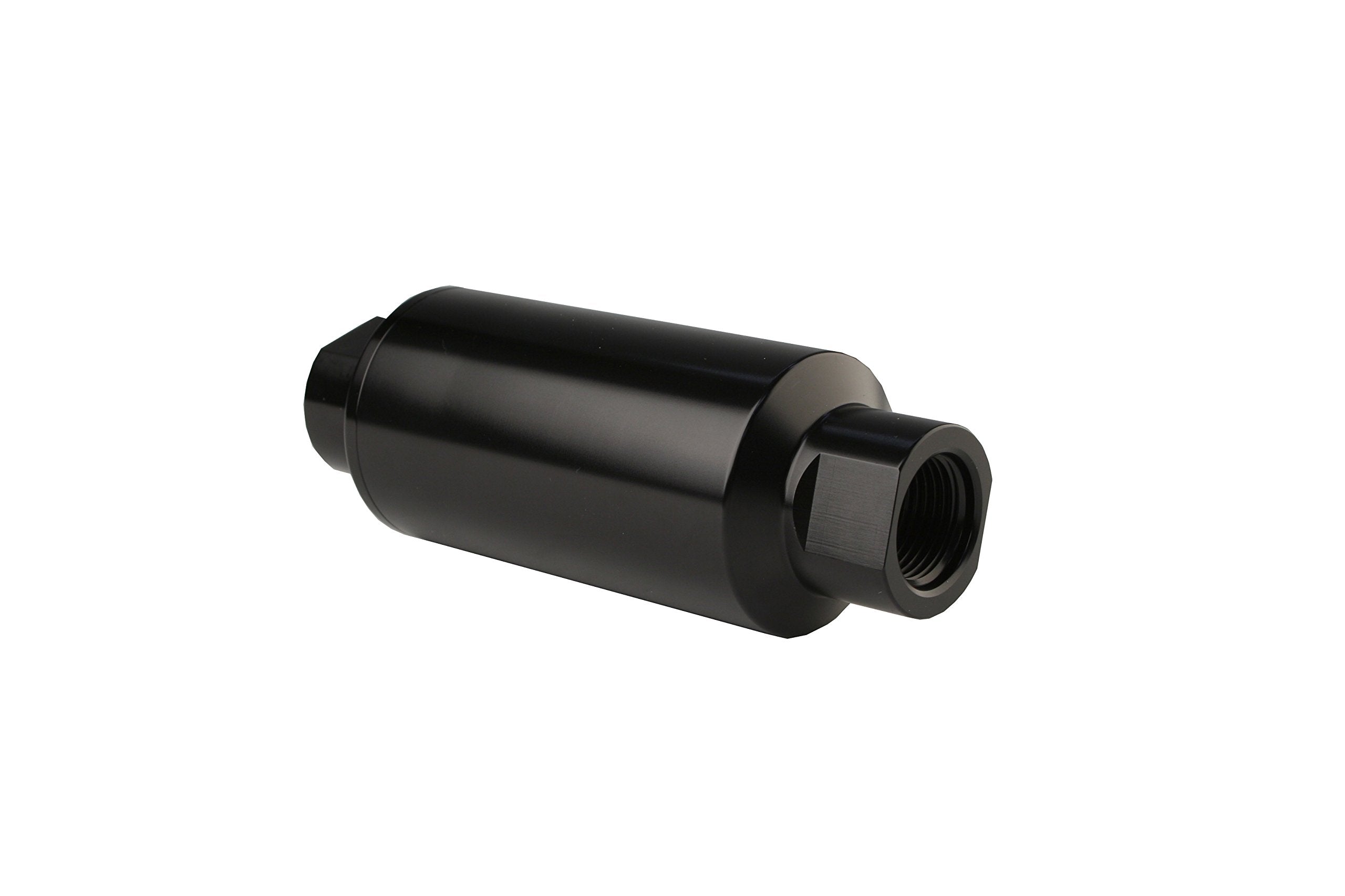 In-Line Aeromotive 12321 Filter, 10-Micron Fabric Element, ORB-10 Port, Bright-Dip Black, 2" OD