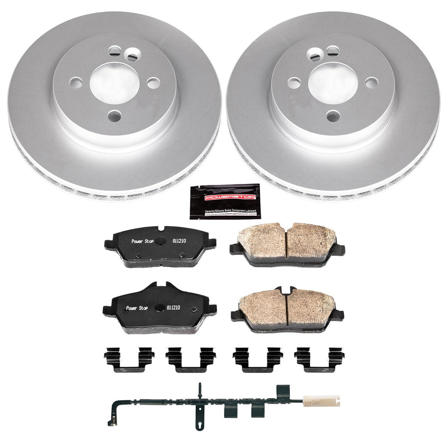 Front Z23 Evolution Geomet Coated Brake Kit Power Stop and 1 Front Sensor Wire For Mini Cooper 2007-2010 [Model Specific]