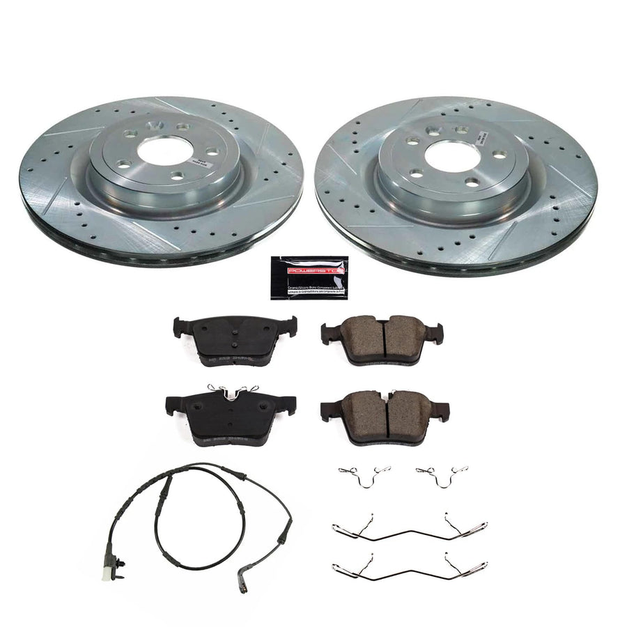 Power Stop K8208 Rear Carbon-Fiber Ceramic Brake Pad with Drilled and Slotted Rotor Kit Z23 Daily Driver and 1 Rear Sensor Wire For Jaguar F-Pace, Land Rover Range Rover Velar [Model Specific]