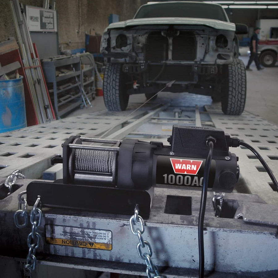 1000 WARN AC Electric Winch 1000 lb Pulling Capacity | Heavy-Duty 120V AC Motor with Durable Steel Cable, Remote Control & Automatic Brake | Powerful Utility Winch for Shops, Garages & Industrial Use