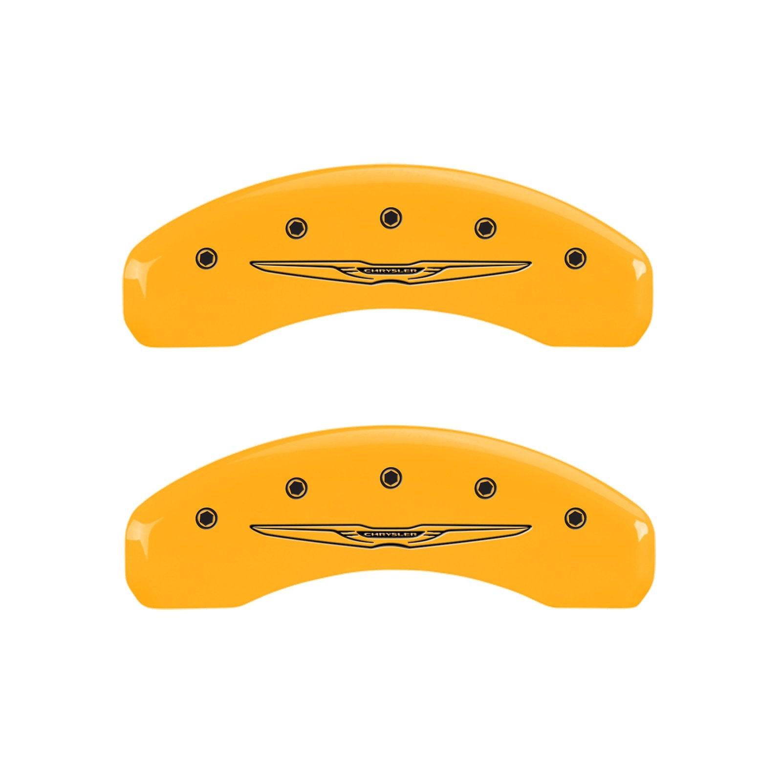 MGP 32021SCW2YL Yellow Caliper Covers (Set of 4, Engraved Front and Rear: Style 2/Chrysler Wing, yellow powder coat finish, black characters)