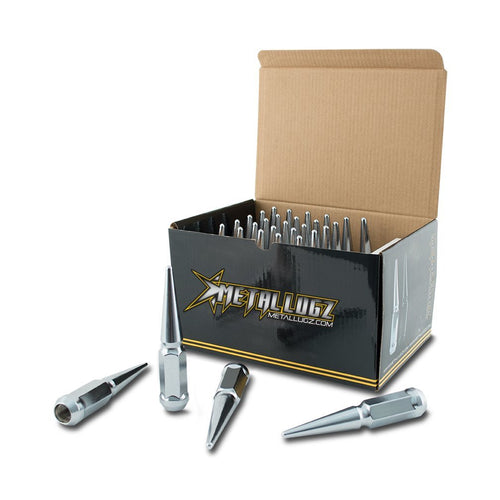 Spiked Metal Lugz Chrome 1/2" Thread 4.4" Overall Length kit Contains 25 Lugs & 1 Key