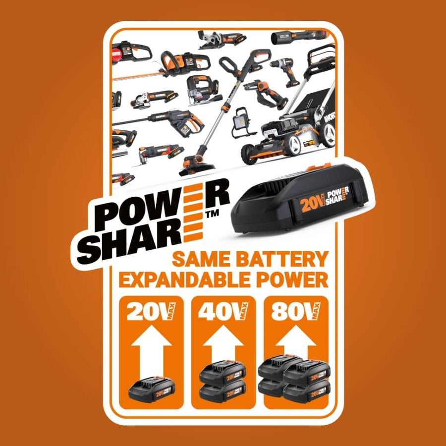 20V WORX Nitro LED Work Light PowerShare, 160/350 Lumens Portable Light, LED Flashlight with Flexible Pivoting Head WX025L.9 – Tool Only
