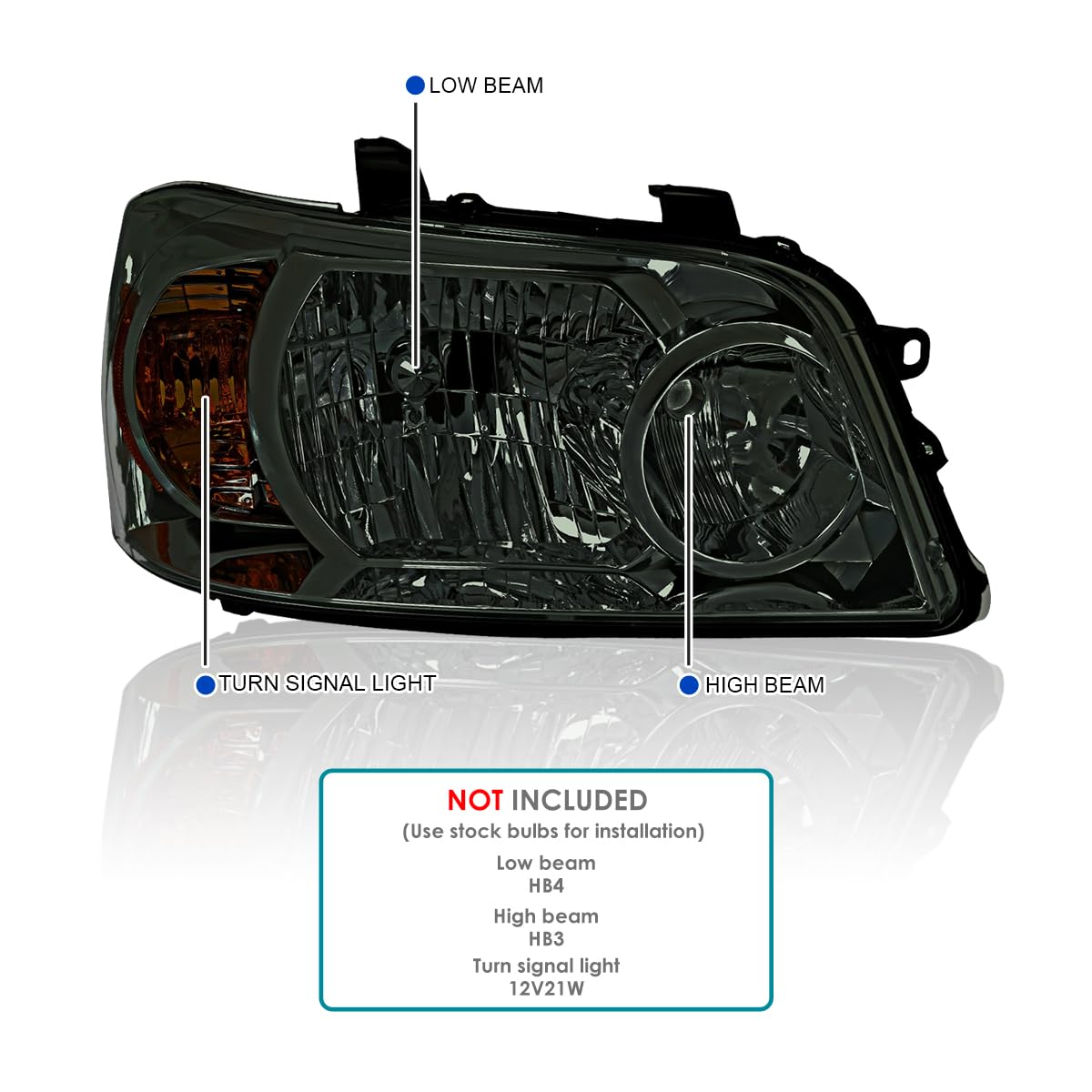 Smoke SPEC-D TUNING Headlights Compatible with 2004-2007 Toyota Highlander, Left + Right Pair Headlamp Assembly