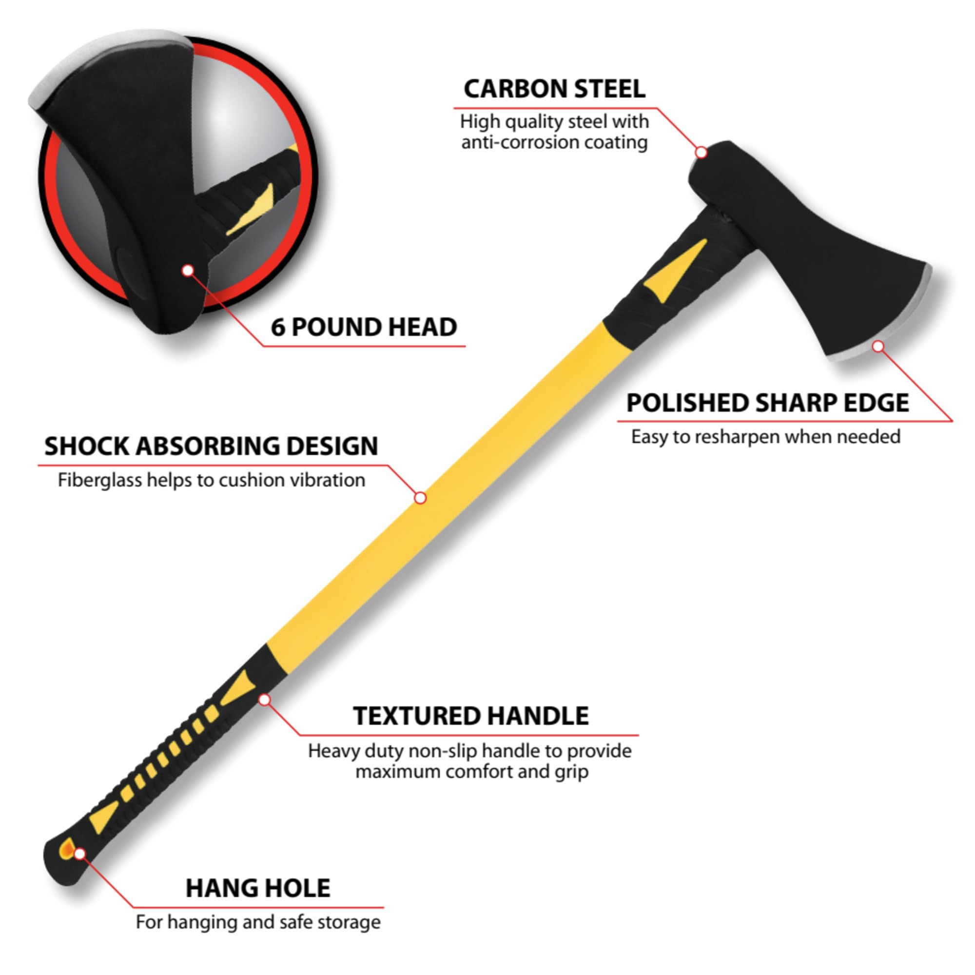 M7113 Performance Tool 6-Pound Splitting Maul with Fiberglass Handle