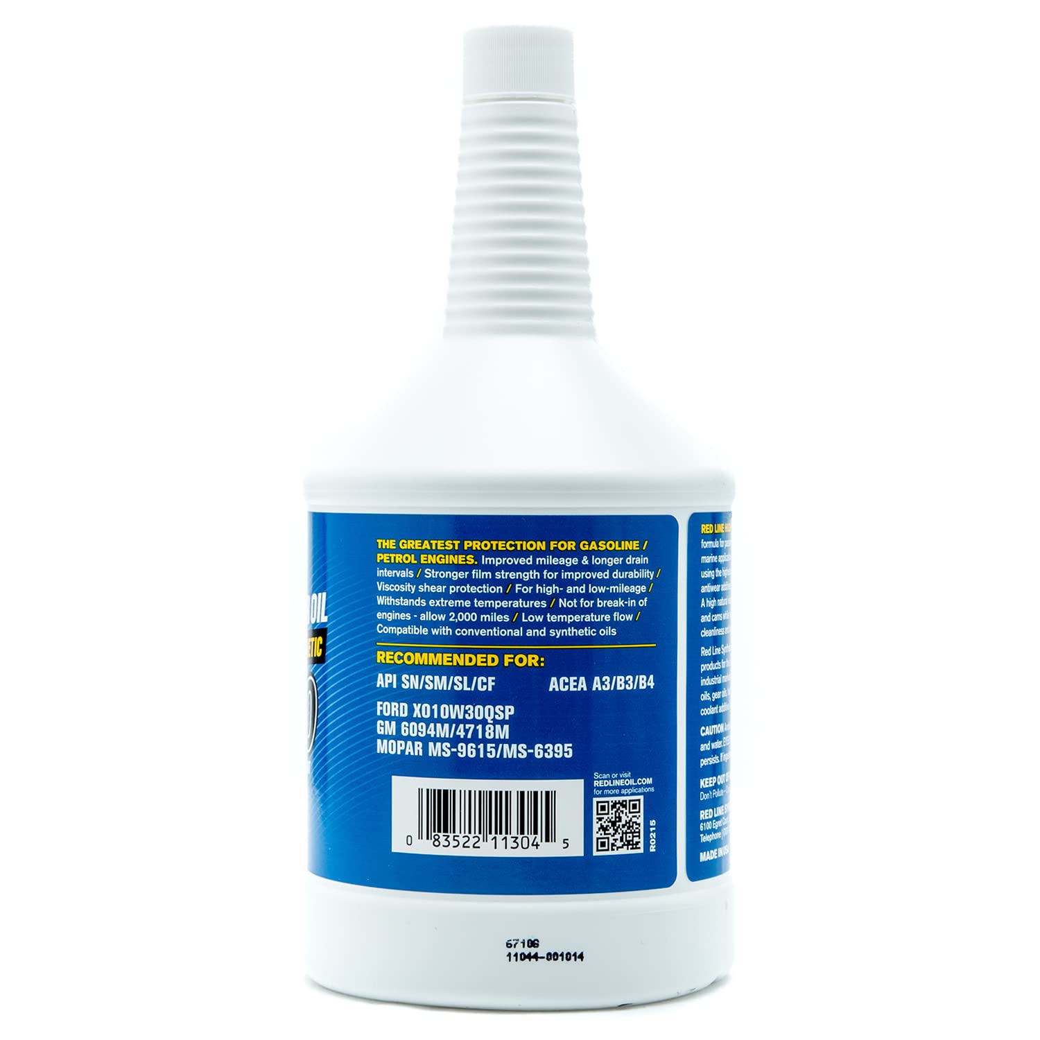 SAE 10W30 Fully Synthetic Motor Oil Red Line - 1 Quart