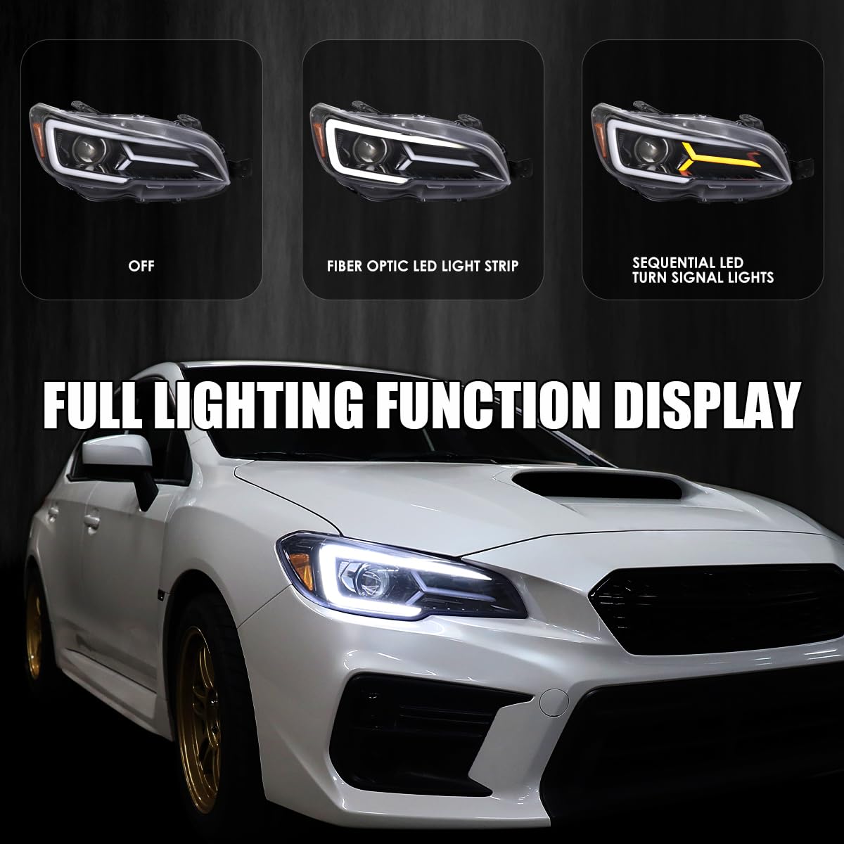 Jet Black SPEC-D TUNING Projector Headlights w/Sequential LED Turn Signal Compatible with 2015-2021 Subaru WRX STI with Halogen Headlights, L + R Pair Headlamp Assembly