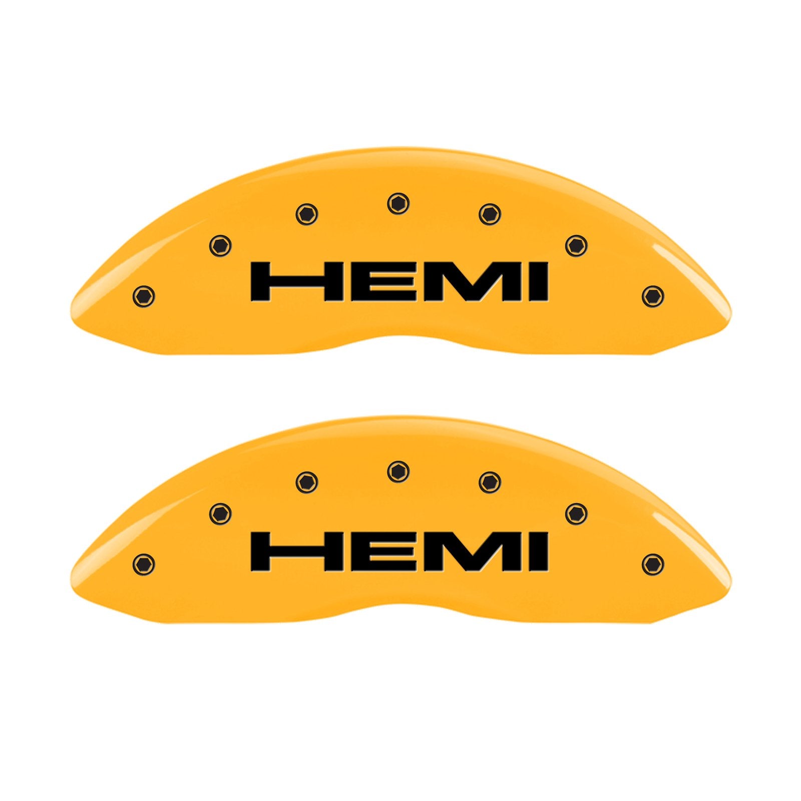 MGP Caliper Covers Yellow 42002SHEMYL Front and Rear Powder Coat Finish Black Character Caliper Cover, Set of 4
