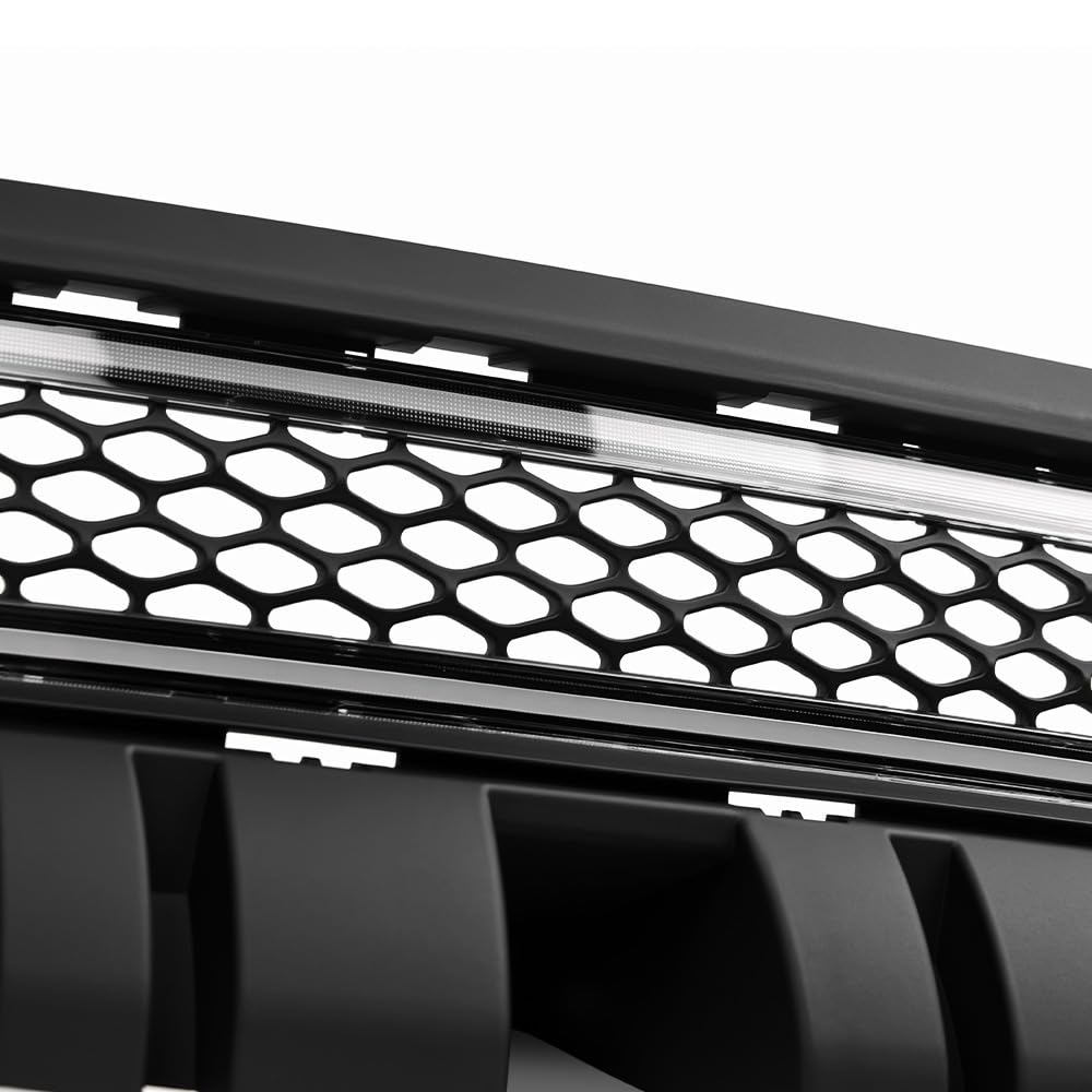 HEX Style Armordillo Honeycomb Mesh LED Front Grille|Compatible With 2015-2023 Dodge Charger|8734995|ABS Plastic|Matte Black|Front Hood Bumper Grille With LED Light Bar