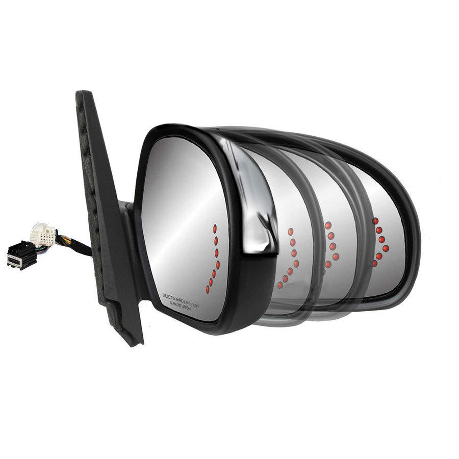 Fit System Mirror Passenger Side for Avalanche, Silverado/Sierra 1500, 2500, 3500, Suburban, Tahoe, Yukon/Denali/XL, Silverado/Sierra Hybrid, blk/chrm, Arrow Signal, Memory, Pwr FLD, HTD Pwr