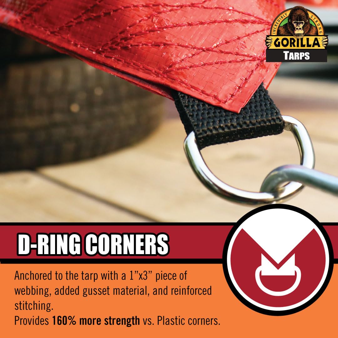 Gorilla Tough Tarp Heavy-Duty 12 ft x 16 ft Waterproof Polyethylene, 8 mil Thick, UV Treated with Reinforced Edges & Aluminum Grommets - Durable Outdoor Tarp for Camping, Gardening, Construction