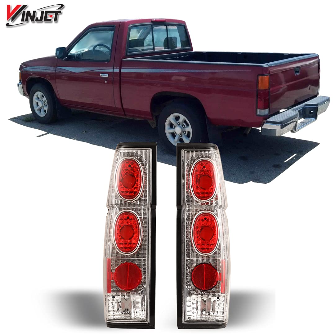Tail Lights Winjet for Nissan 1986-1994 Hardbody Pickup D21 SE / 1986-1989 1994 D21 XE, 1995-1997 Pickup SE XE Taill Lamp Taillights Assembly Driver and Passenger Side (Chrome Housing/Clear Lens)