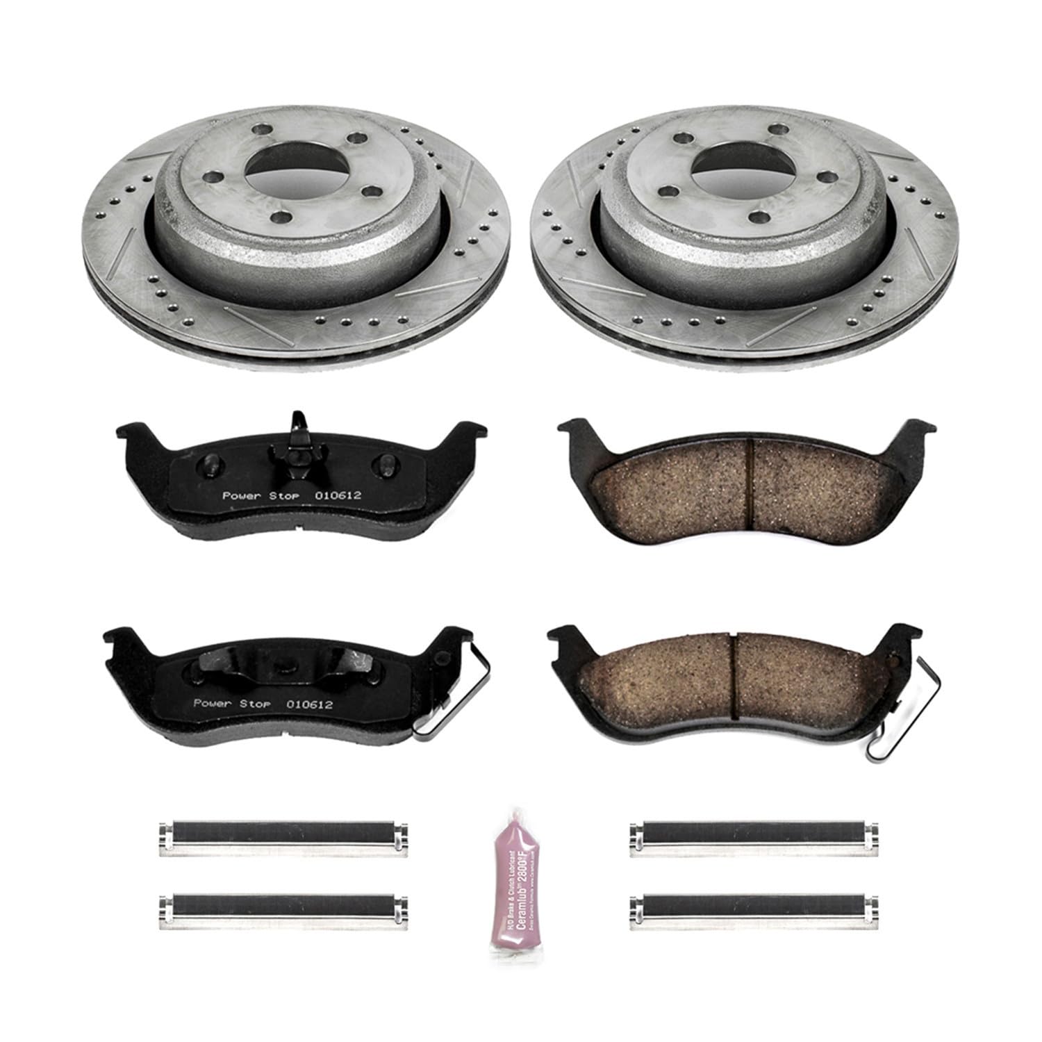 Power Stop K6181 Z23 Carbon Fiber Brake Pads Rear with Drilled & Slotted Brake Rotors Kit For Ford Ranger 2010-2011 [Model Specific]