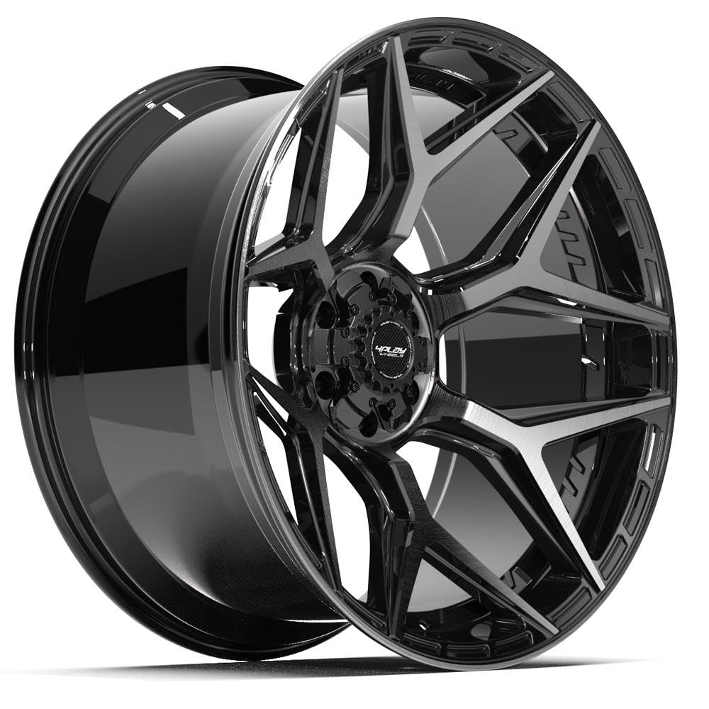 4PLAY Wheels 24 Inch Rim 4P06 Fits 6x135 & 6x139.7 24x12 Gloss Black Brushed with Tinted Clear (1)