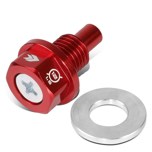 NRG Innovations Oil Drain Magnetic Plug, M12 X 1.5 Thread Size Engine Oil Drain Nut w/Washer, Red, T-6061 Aluminum w/Stainless Steel Internal Magnet, NRG-NOP-400RD