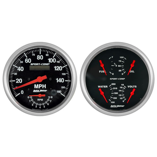 Auto Meter Gauge Kit 3505, 2 Pc., Tach/Speedo & Quad, 5", Sport-Comp
